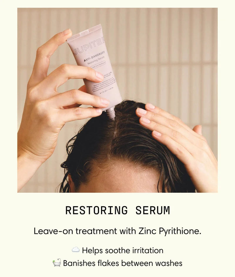 Restoring Serum Leave-on treatment with Zinc Pyrithione.  - Helps soothe irritation  - Banishes flakes between washes