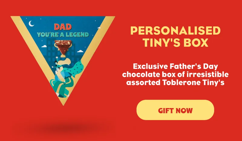 Personalised Tiny's Box - Gift Now. Exclusive Father's Day chocolate box of irresistible assorted Toblerone Tiny's