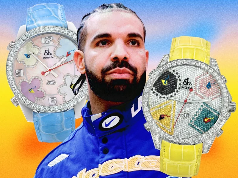 Image may contain: Drake, Wristwatch, Arm, Body Part, Person, Adult, Face, Head, Photography, and Portrait