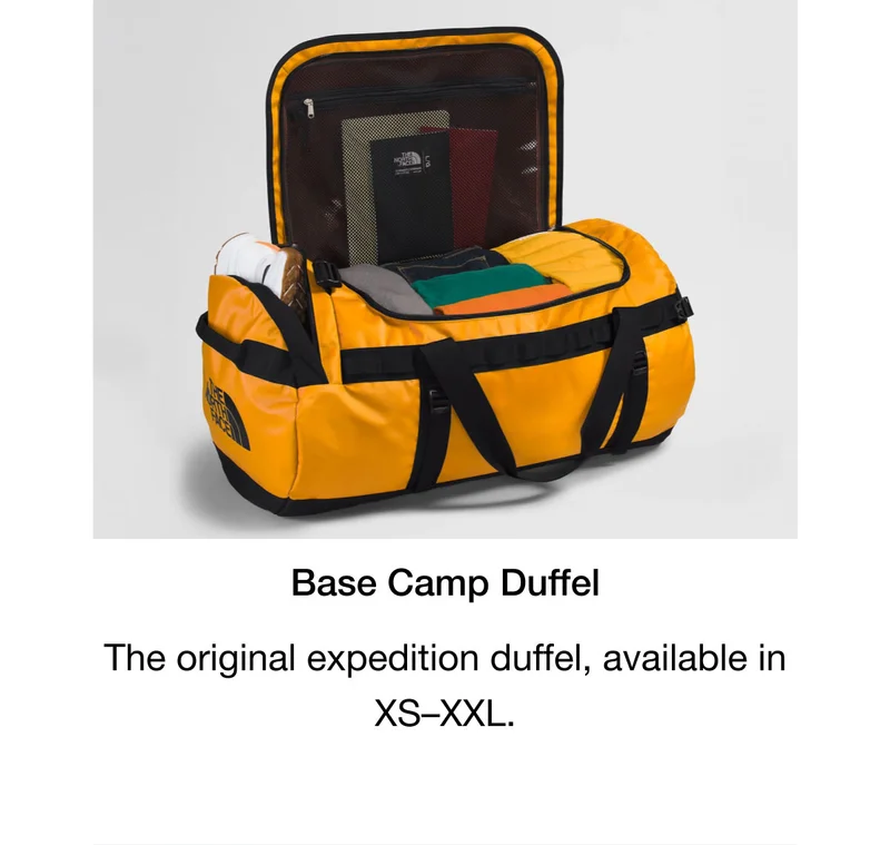 Base Camp Duffel. The original expedition duffel, available in XS-XXL.
