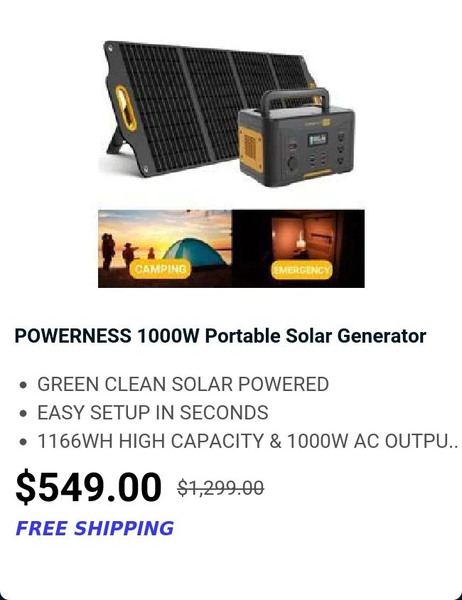 POWERNESS 1000W Portable Solar Generator