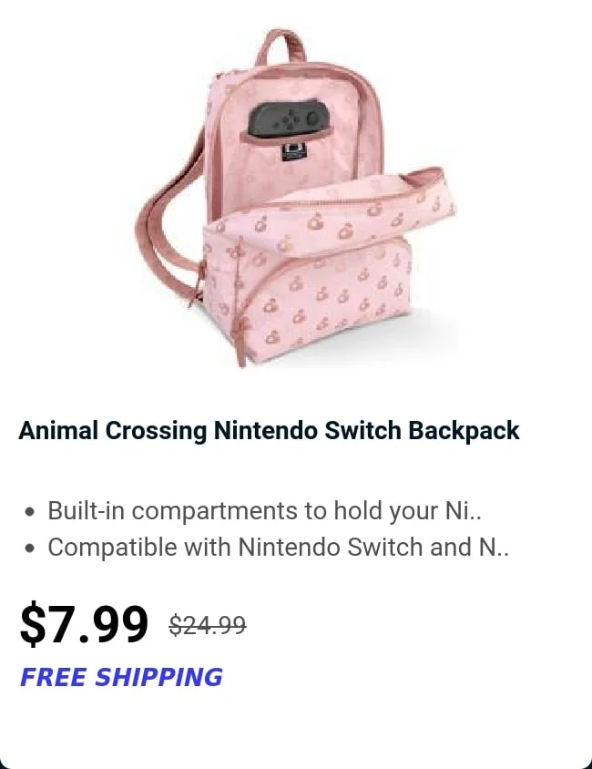 Animal Crossing Nintendo Switch Backpack