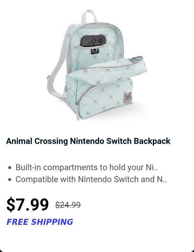 Animal Crossing Nintendo Switch Backpack