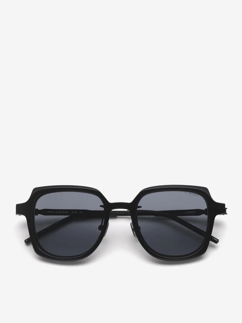 Image of A.SOCIETY Arbor Sunglasses  - Black-Black/Blue Blocking Lens & Grey Clip on Sun