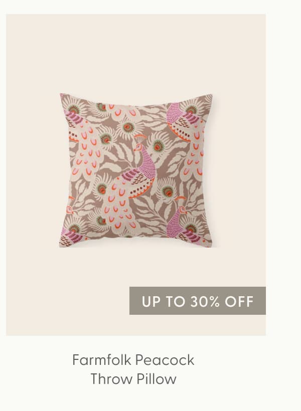FARMFOLK PEACOCK Inspired by PANTONE 17 1230 Mocha Mousse Throw Pillow