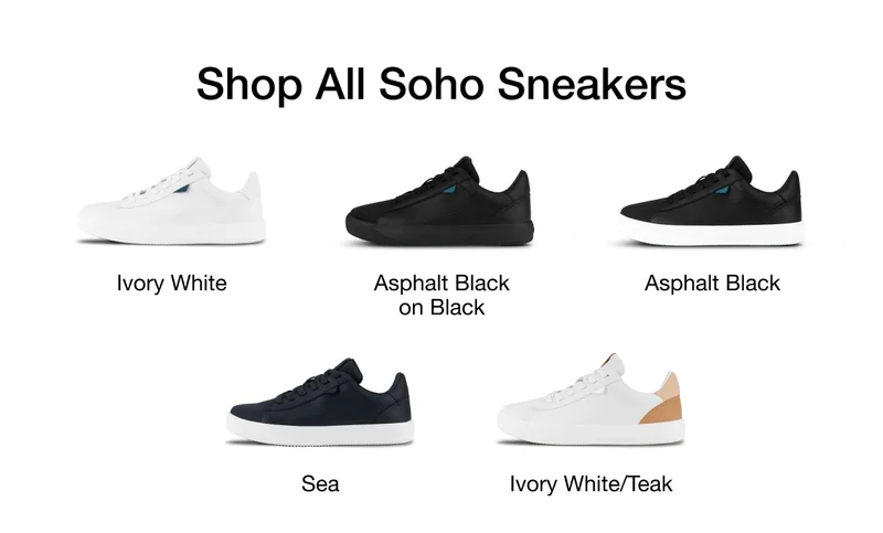 Shop All Soho Sneakers. Ivory White, Asphalt Black on Black, Asphalt Black, Sea, Ivory White/Teak.