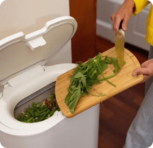 Photo of a person putting food scraps in Mill