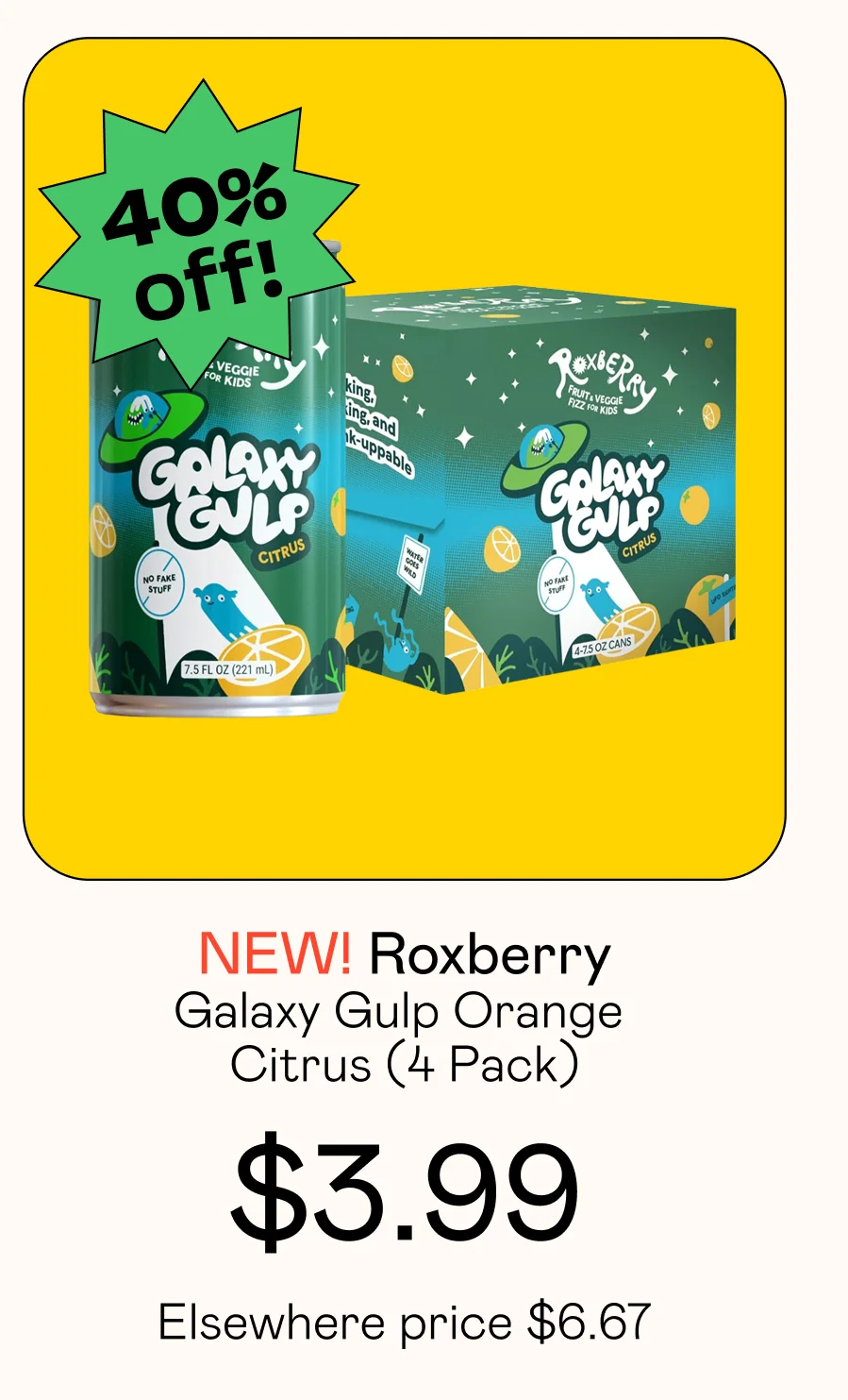 Fruit & Veggie Fizz for Kids - Galaxy Gulp Orange Citrus (4 Pack)