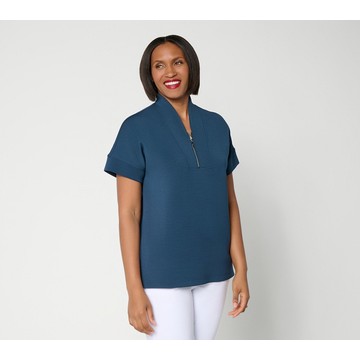 Belle by Kim Gravel ScubaLuxe Half Zip Short Sleeve Top