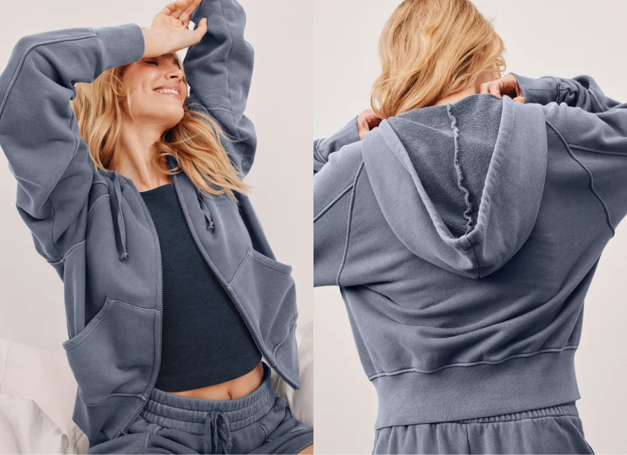 Cali Zip Up Hoodie in Washed Blue
