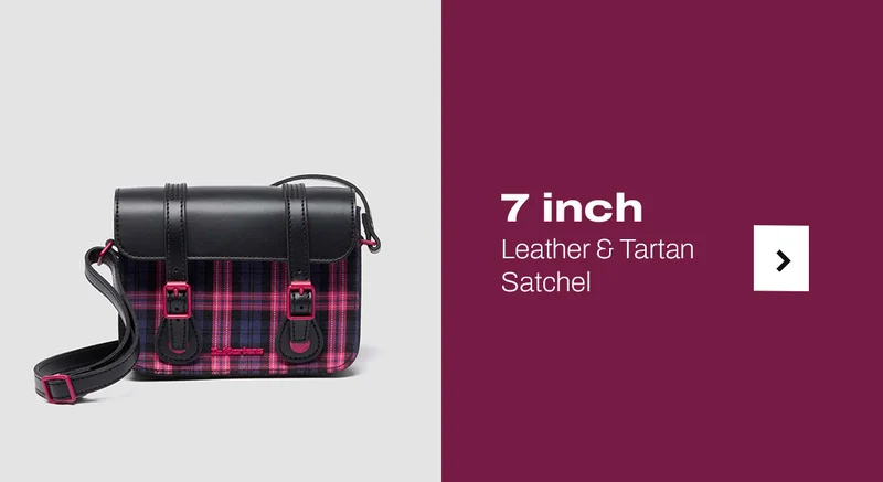 7 inch leather & tartan satchel