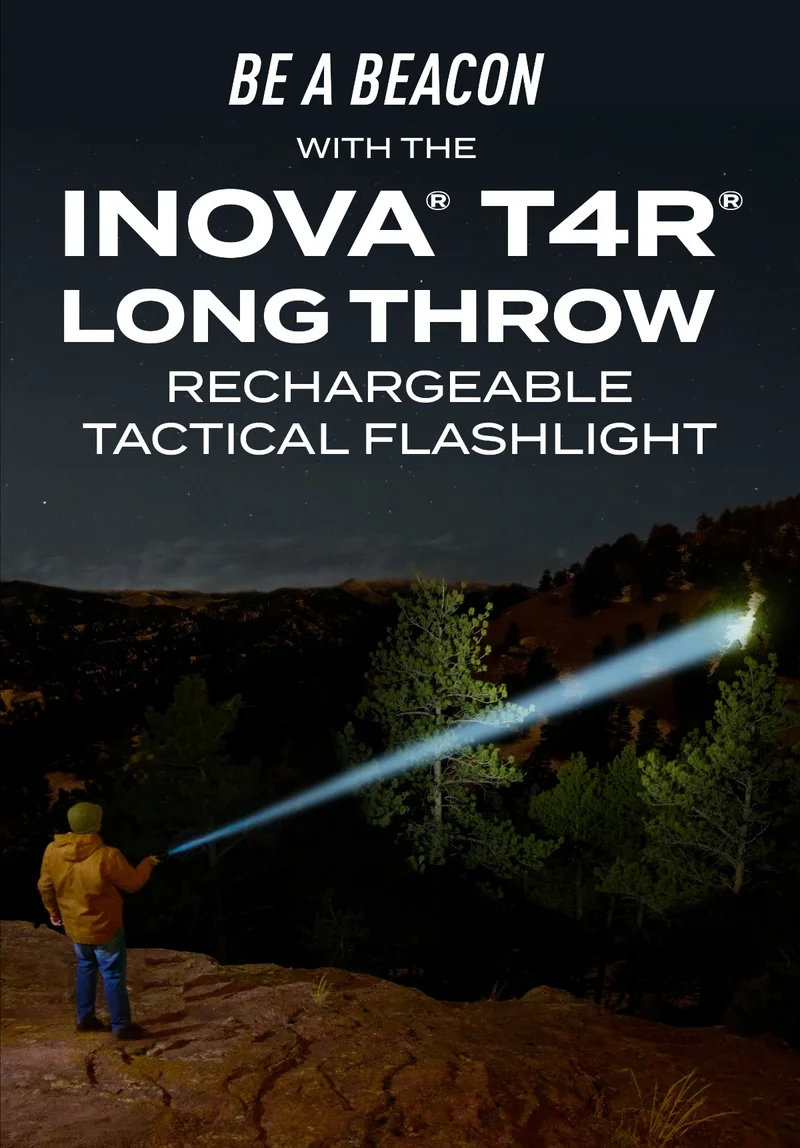 Be a beacon with the INOVA® T4R® Long Throw Rechargeable Tactical Flashlight