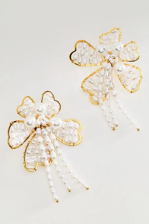 Beaded Pearl Floral Earrings