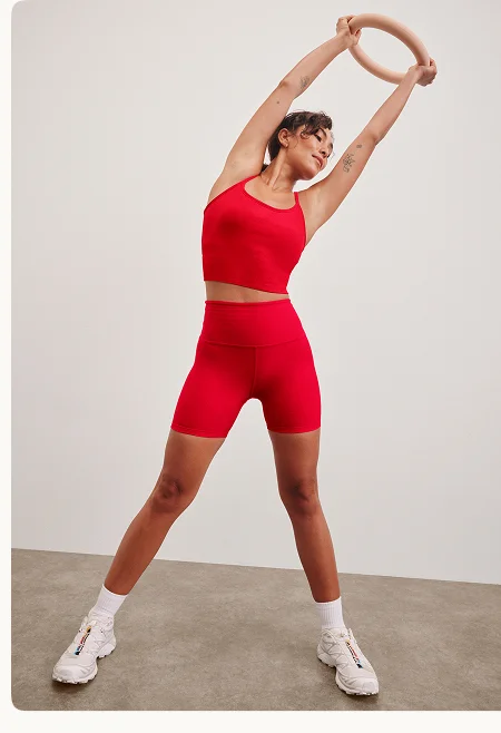 Spacedye Keep Pace 5" Biker Short in Candy Apple Red Heather