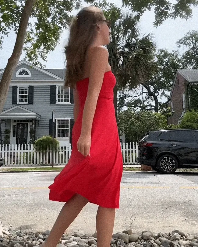 Featherweight Strapless Dress in Candy Apple Red Heather