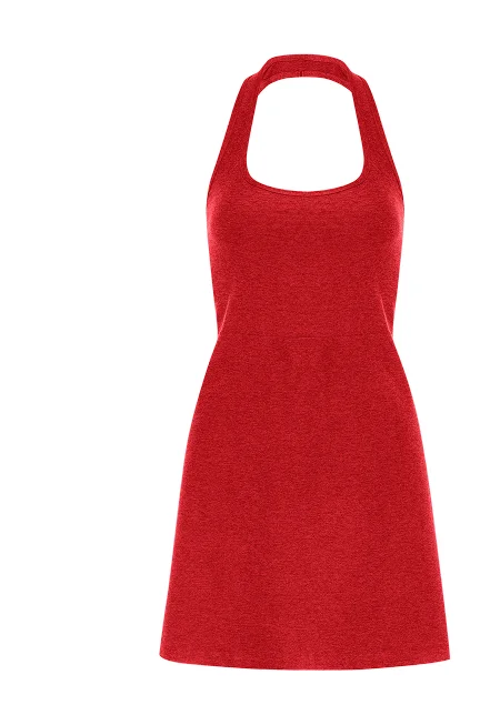Spacedye Prep Halter Dress in Candy Apple Red Heather