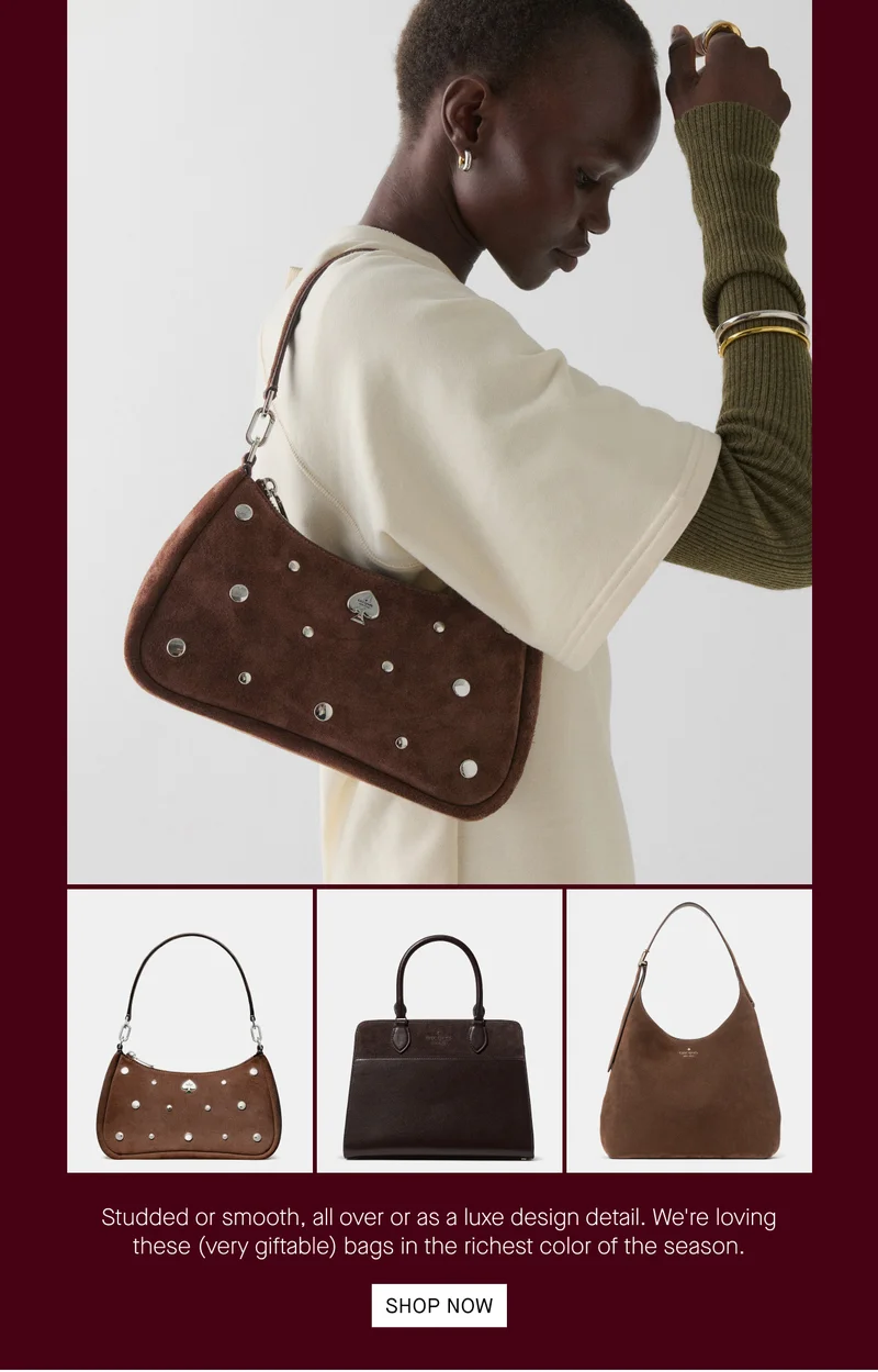 Studded or smooth, all over or as a luxe design detail. We're loving these (very giftable) bags in the richest color of the season. SHOP NOW