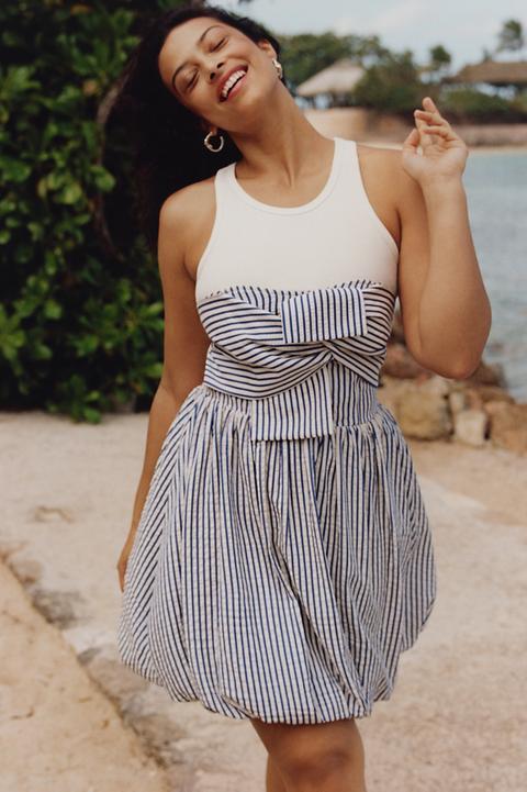 Porridge Sleeveless Twofer Bubble Mini Dress
