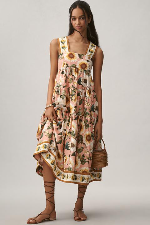 The Helena Square-Neck Tiered Midi Dress: Smocked Edition