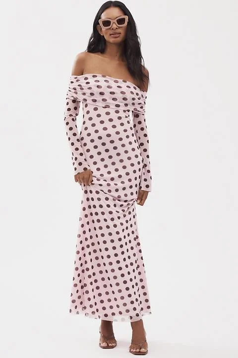 AFRM Long-Sleeve Off-The-Shoulder Mesh Maxi Dress