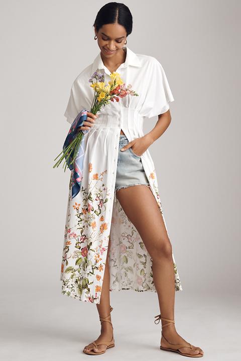 The Tobie Button-Front Pleated Shirt Dress by Exquise