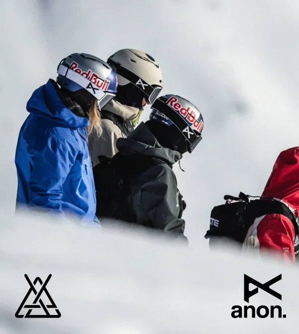 Anon athletes wearing Anon M5 Cylindrical goggles and helmets at the Natural Selection Tour (Gif)