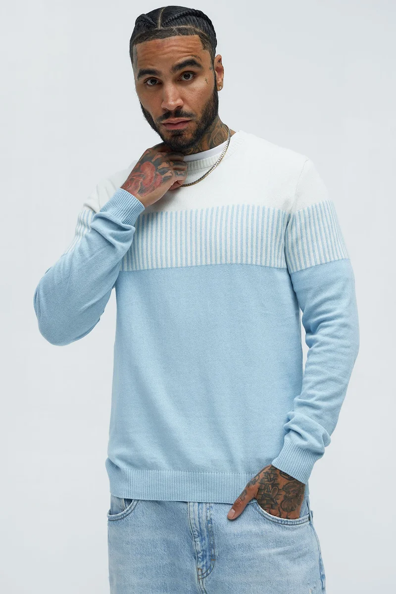 Image of Don't Cross The Line Crewneck Sweater - Blue/combo