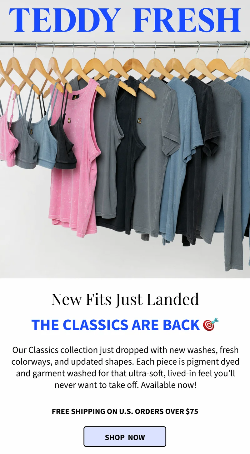 a rack with new classics fits hanged