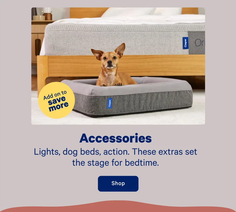 Accessories; Lights, dog beds, action. These extras set the stage for bedtime.