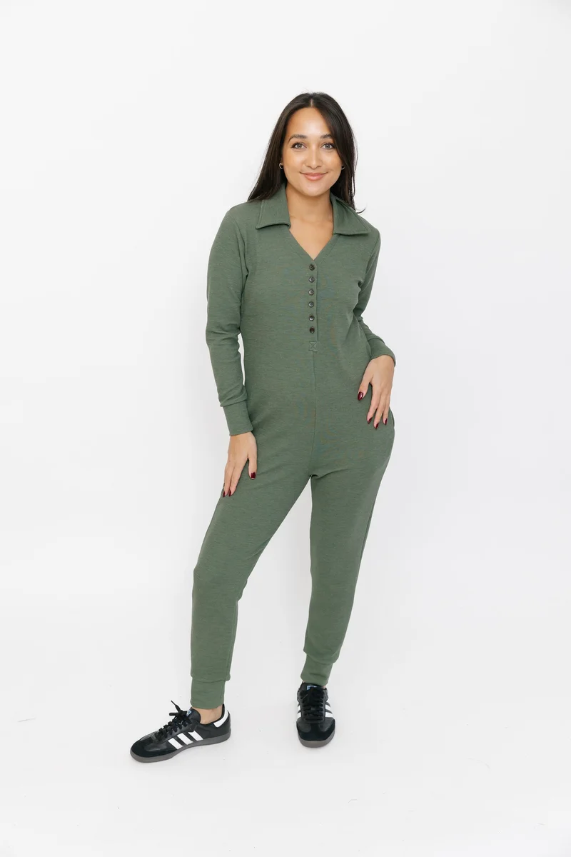 Image of Cuddle Up Waffle Romper in Dark Green