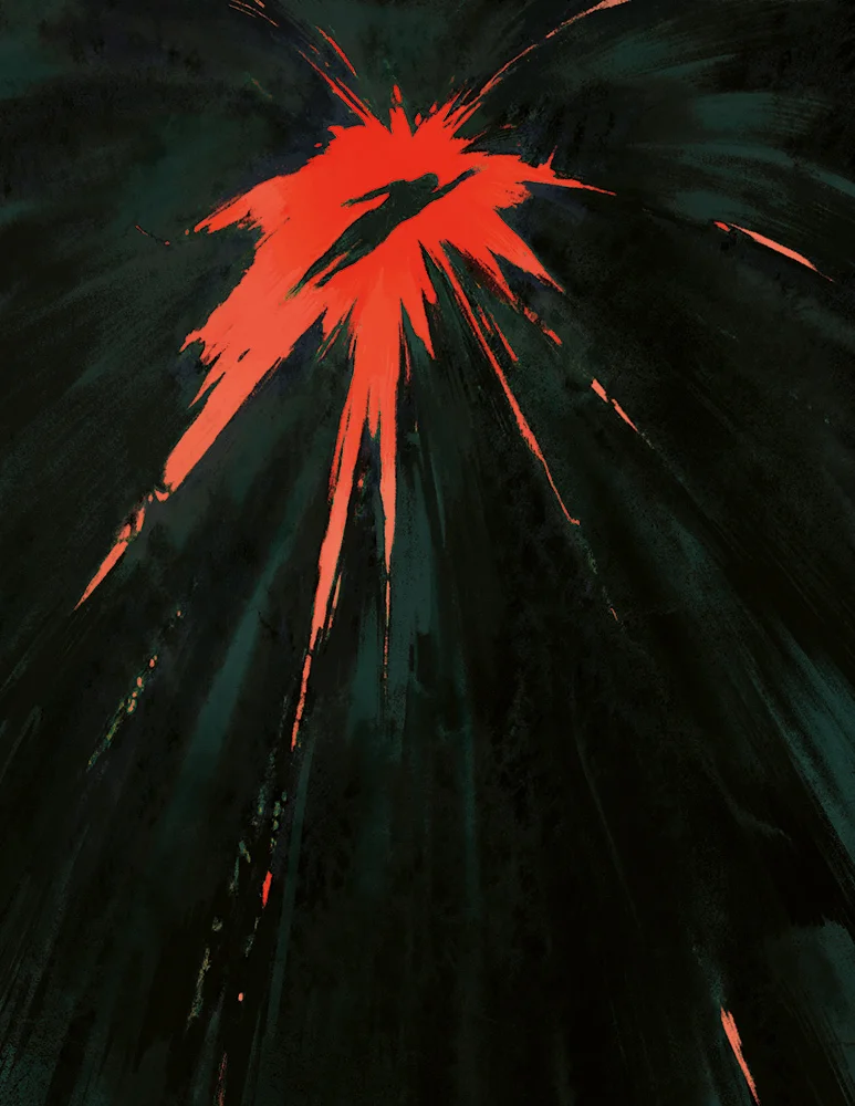 An illustration from the new Folio Society edition of Jaws depicting a night swimmer from below