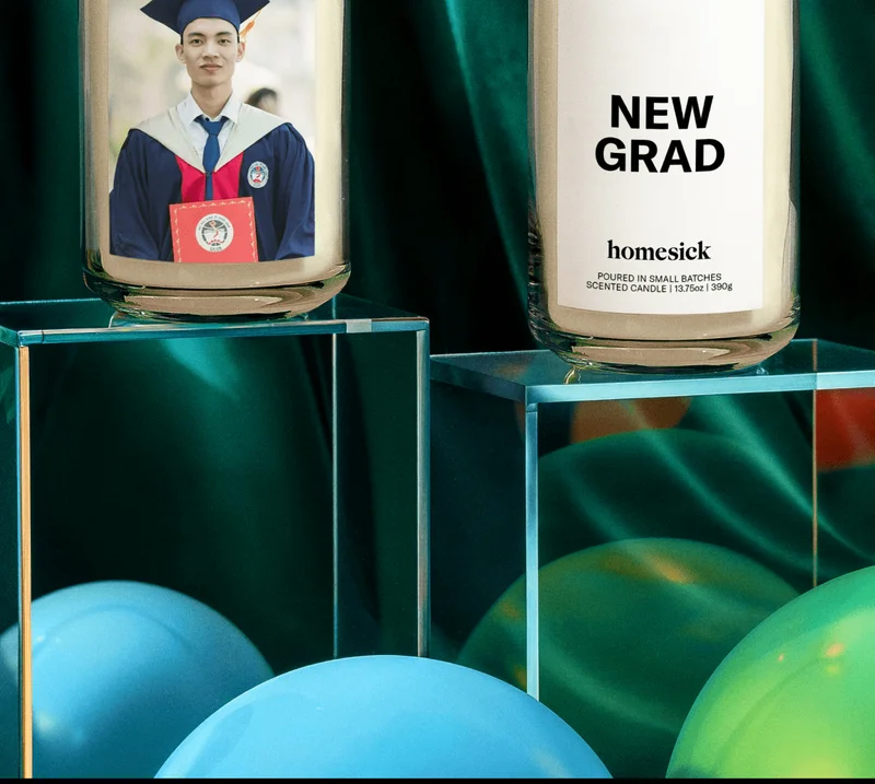 Grad Gifts Done Better | Celebrate candles that you can personalize with UV-printed text and photos? It doesn't get better than that. | Get Gifting