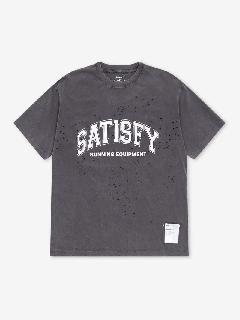 Image of Satisfy MothTech T-Shirt Varsity Logo - Aged Black