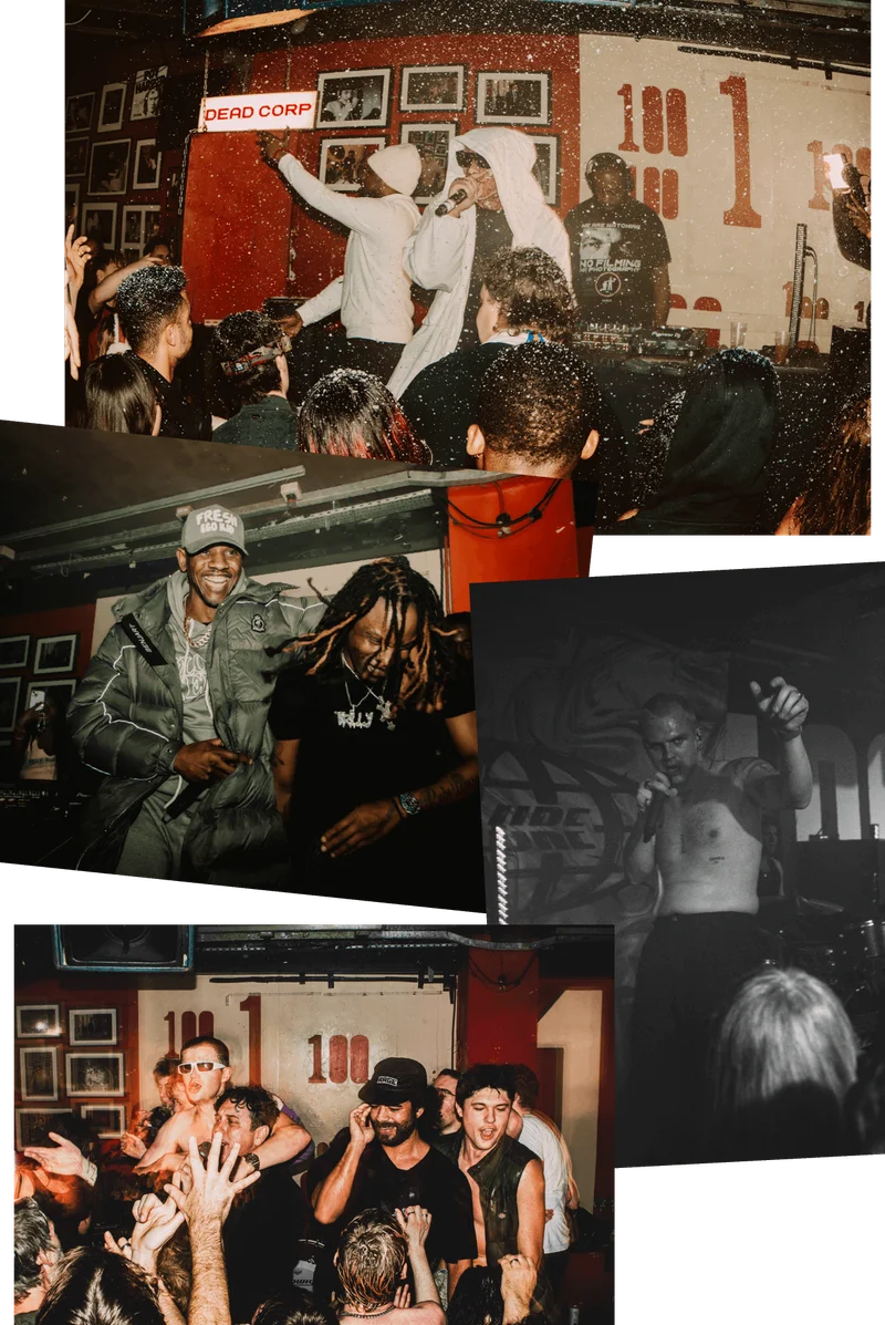 Collage of music performances at the 100 Club in London