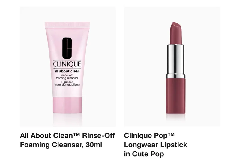 All About Clean™ Rinse-Off Foaming Cleanser, 30ml | Clinique Pop™ Longwear Lipstick in Cute Pop All About Clean™ Rinse-Off Foaming Cleanser, 30ml | Clinique Pop™ Longwear Lipstick in Cute Pop
