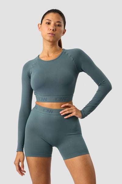Image of Define Seamless Logo Long Sleeve Crop Top Jungle Green