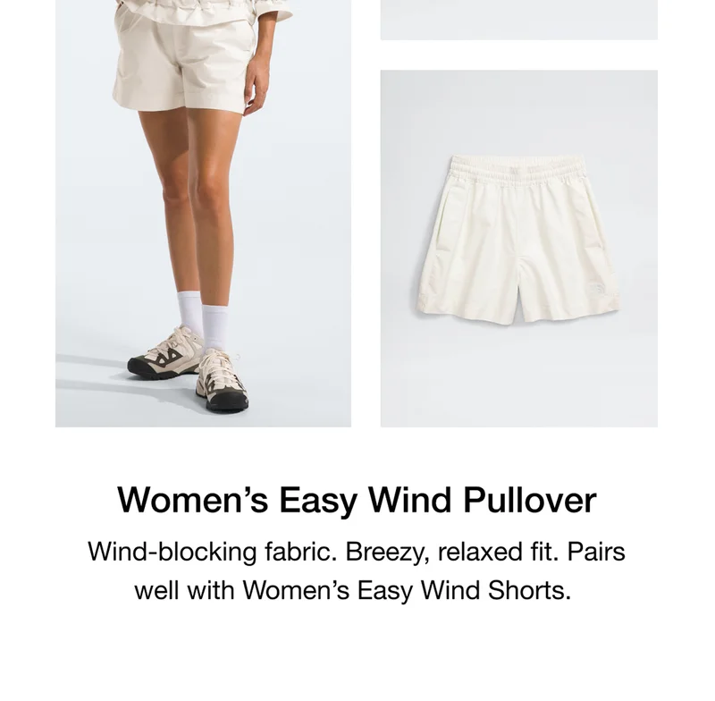 Women’s Easy Wind Pullover. Wind-blocking fabric. Breezy, relaxed fit. Pairs well with Women's Easy Wind Shorts.