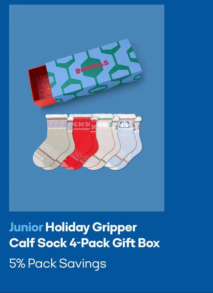 Junior Holiday Gripper Calf Sock 4-Pack Gift Box 5% Pack Savings