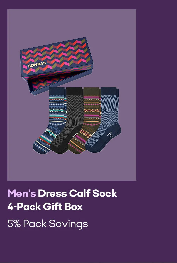 Men's Dress Calf Sock 4-Pack Gift Box 5% Pack Savings
