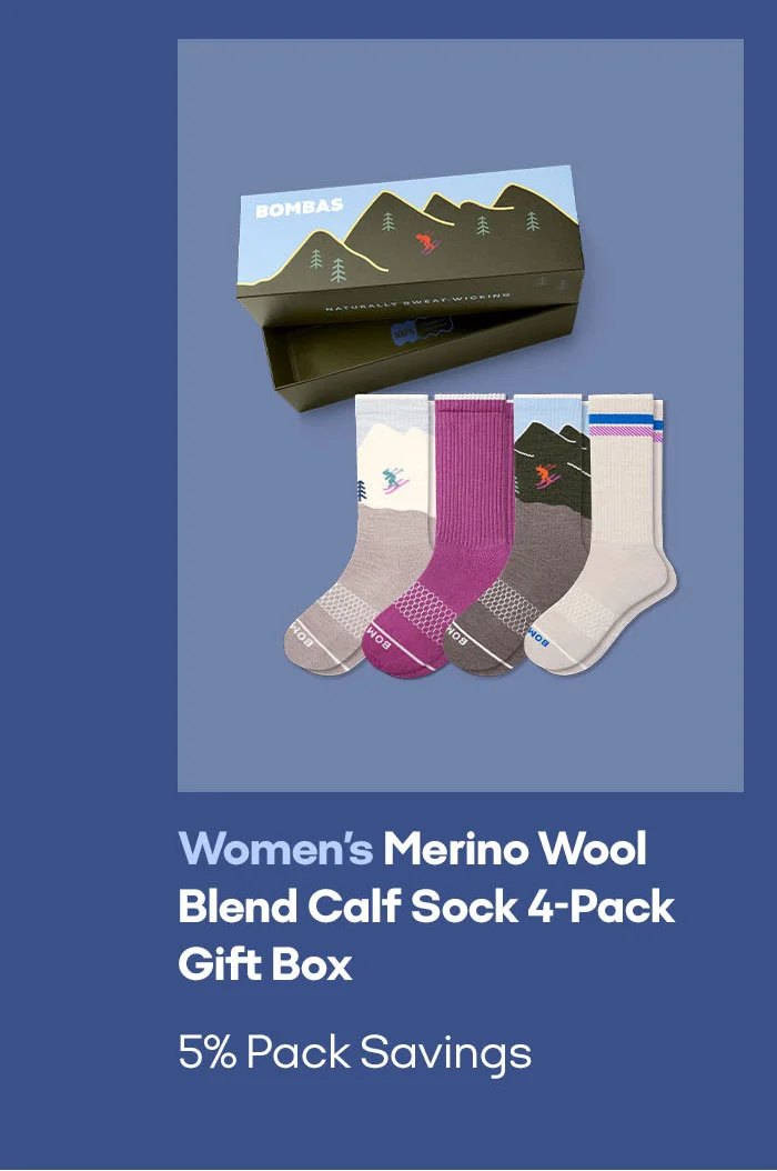 Women's Merino Wool Blend Calf Sock 4-Pack Gift Box 5% Pack Savings
