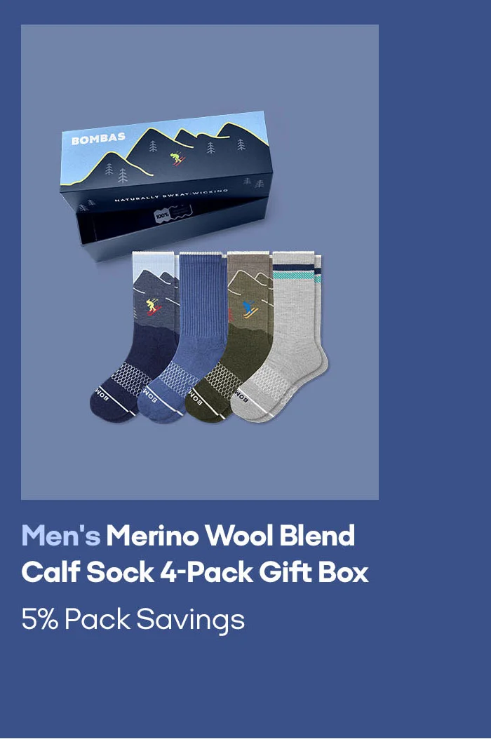 Men's Merino Wool Blend Calf Sock 4-Pack Gift Box 5% Pack Savings