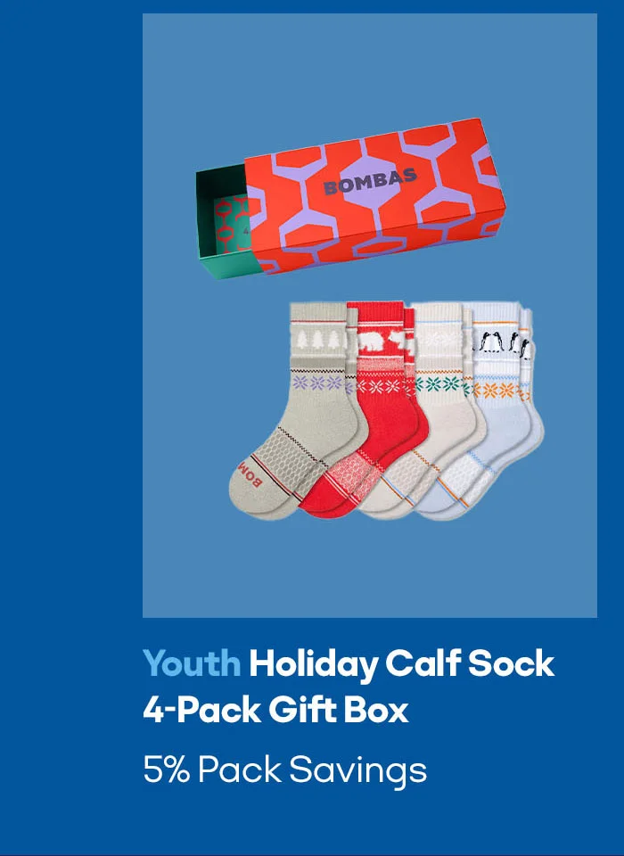 Youth Holiday Calf Sock 4-Pack Gift Box 5% Pack Savings