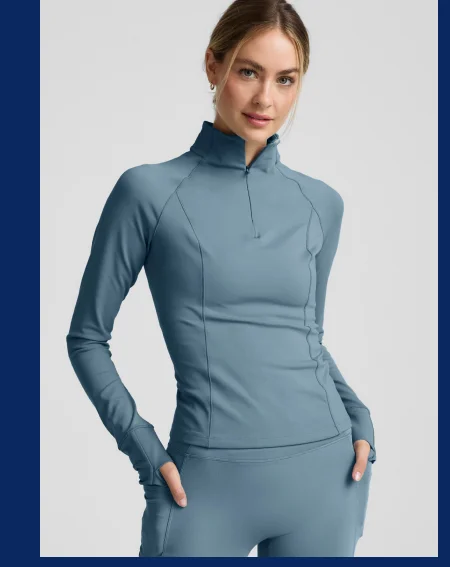 Pacer Fleece-Backed 1/4 Zip Pullover in Misty Blue