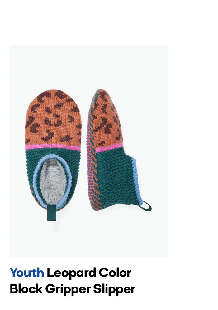 Youth Leopard Color Block Gripper Slipper