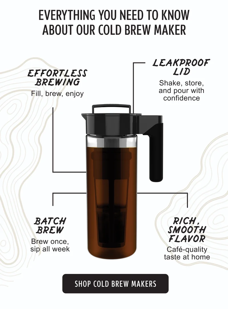 EVERYTHING YOU NEED TO KNOW ABOUT OUR COLD BREW MAKER | EFFORTLESS BREWING Fill, brew, enjoy | LEAKPROOF LID Shake, store, and pour with confidence | BATCH BREW Brew once, sip all week | RICH, SMOOTH FLAVOR Café-quality taste at home | SHOP COLD BREW MAKERS