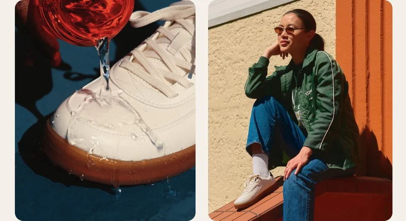 Dual graphic of people wearing the brand new Courtside Classic.