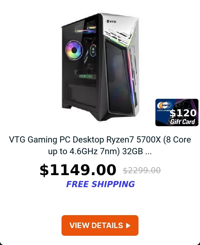 VTG Gaming PC Desktop Ryzen7 5700X (8 Core up to 4.6GHz 7nm) 32GB ...