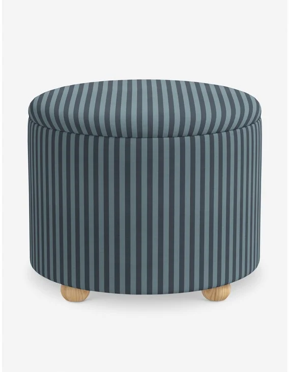 Kamila Storage Ottoman - Blue Tonal Stripe / 24"Dia