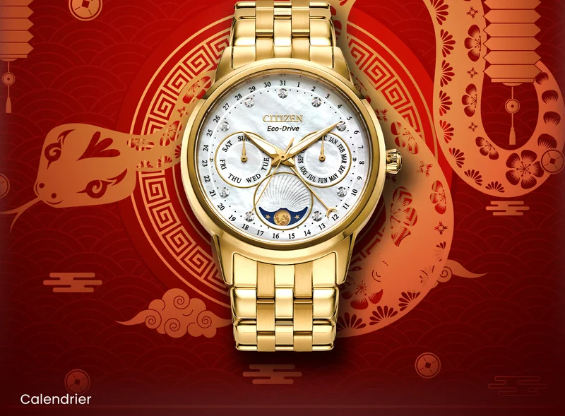 Closeup of the gold Calendrier