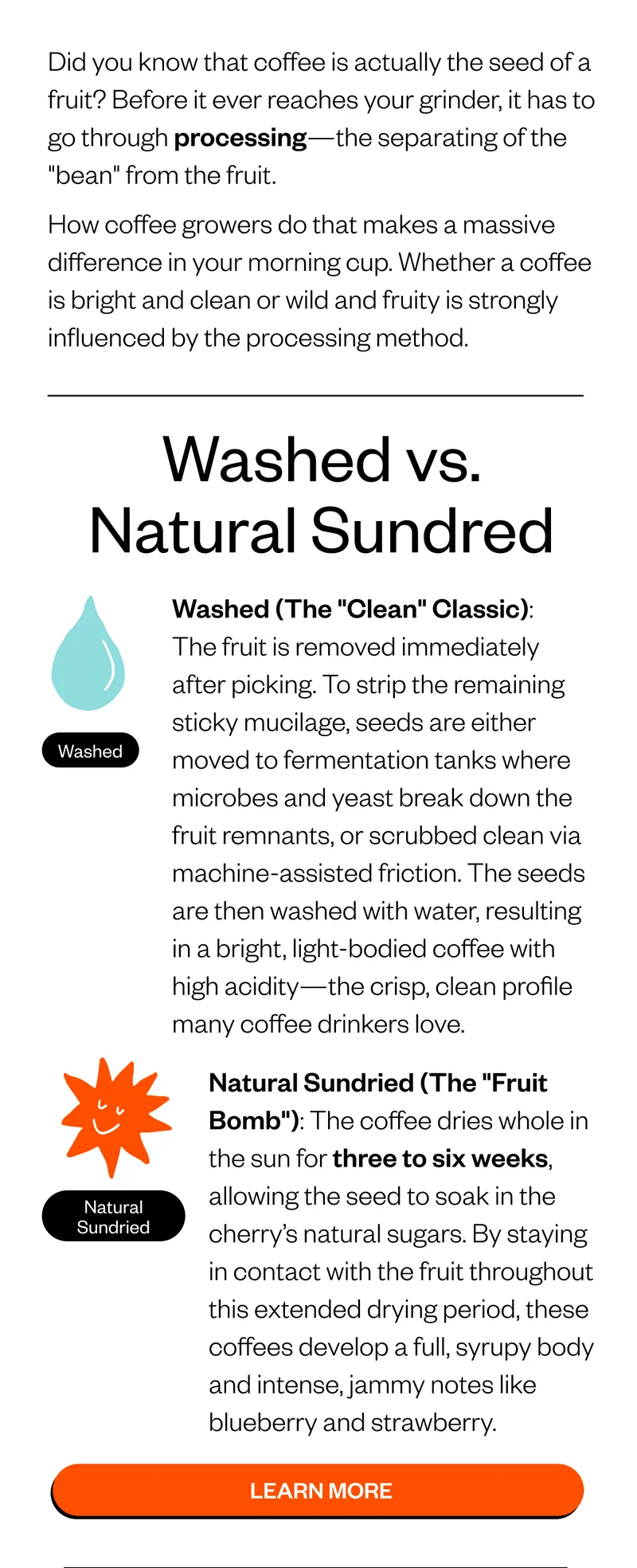 Did you know that coffee is actually the seed of a fruit? Before it ever reaches your grinder, it has to go through processing—the separating of the Did you know that coffee is actually the seed of a fruit? Before it ever reaches your grinder, it has to go through processing—the separating of the
